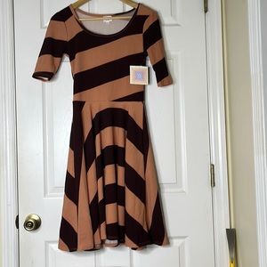 LulaRoe NWT brown/tan striped Nicole dress
